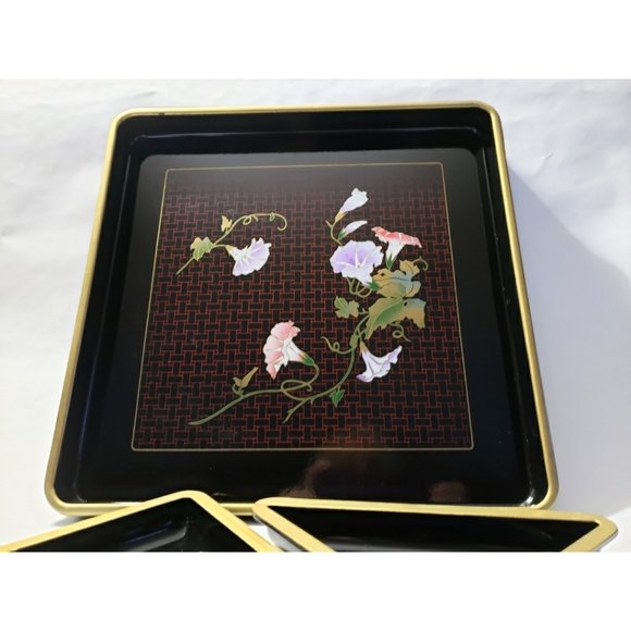 TOYO Black Lacquer 5 pc Snack Tray set - Picture 3 of 8